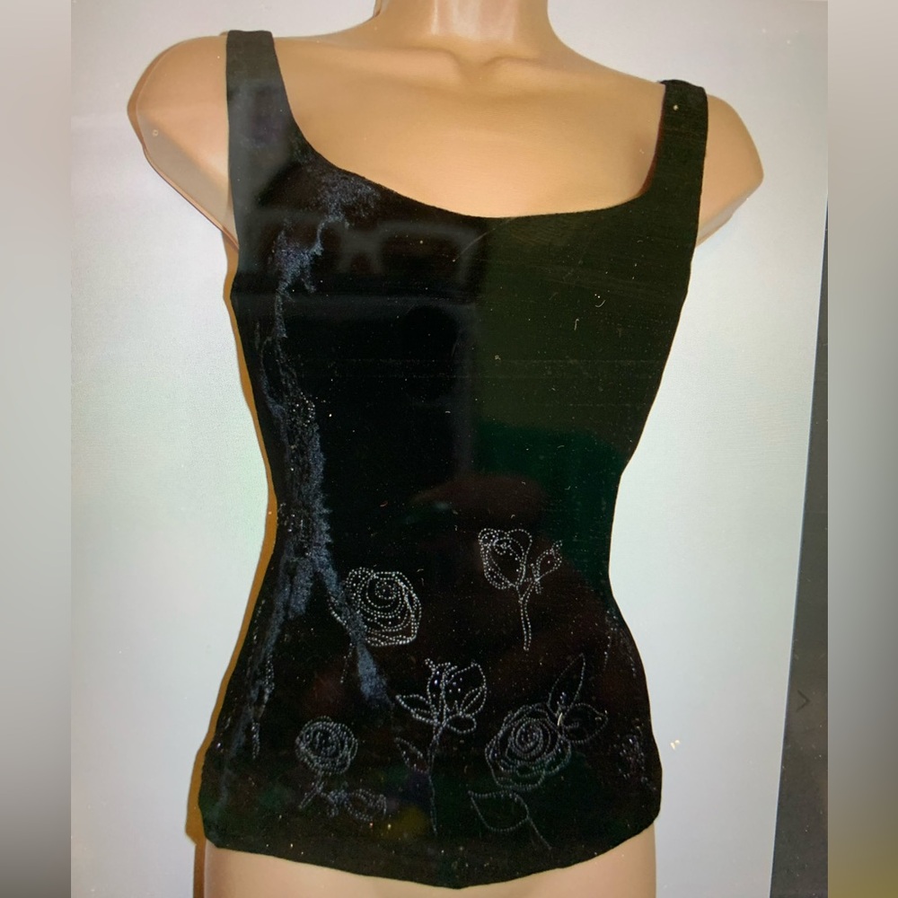 NWT Vintage Laura Ashley Black Velvet Rose Embroidered Top Size 10
